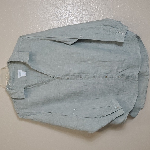 Sigrid Olsen 100% Linen Button Front Roll Tab Sleeve Top 1X Beachy Light Green - Picture 1 of 7